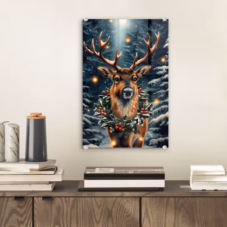 Glas schilderij - Kerst - Magie - Bos - Kleurrijk — 2