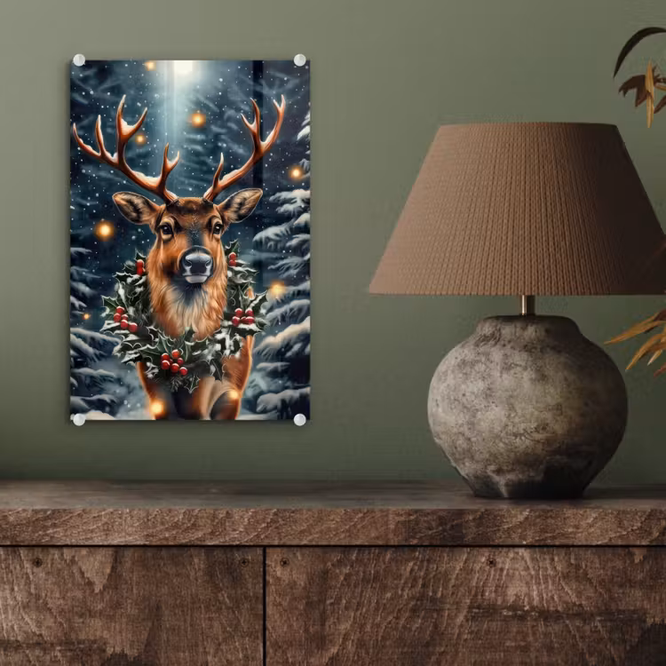 Glas schilderij - Kerst - Magie - Bos - Kleurrijk — 4