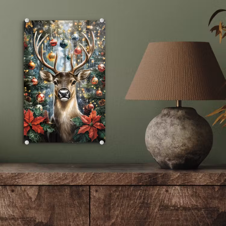 Glas schilderij - Kerstfeest - Dennenbos - Rood — 4