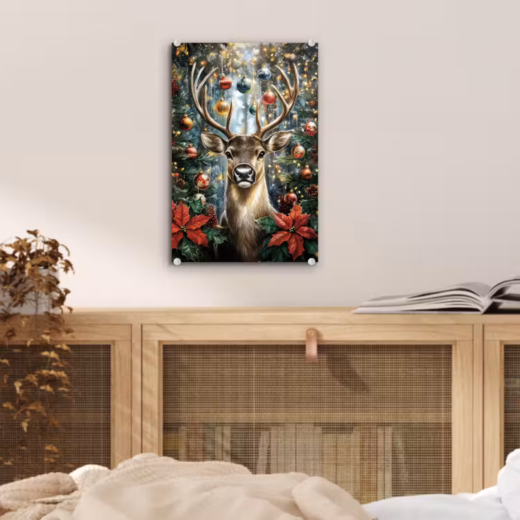 Glas schilderij - Kerstfeest - Dennenbos - Rood — 5