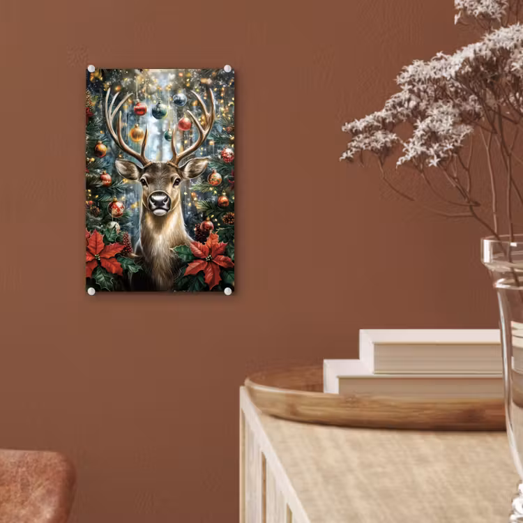 Glas schilderij - Kerstfeest - Dennenbos - Rood — 6