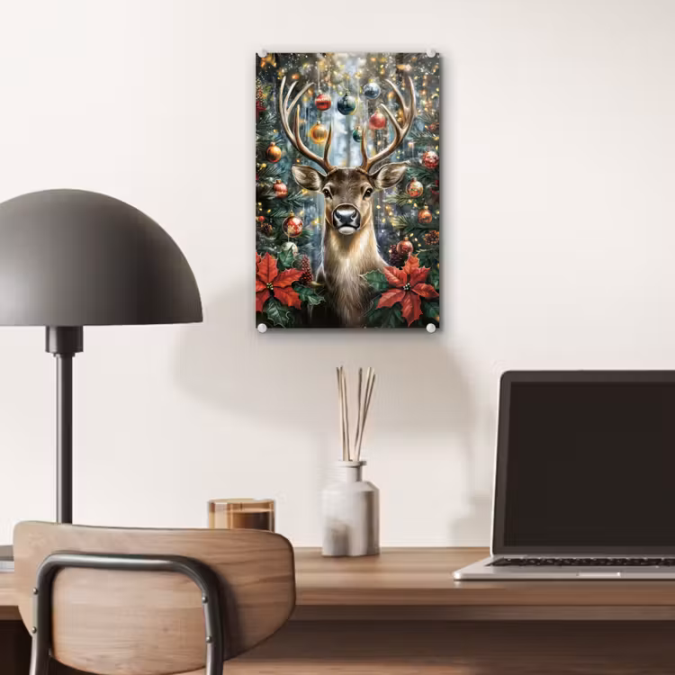 Glas schilderij - Kerstfeest - Dennenbos - Rood — 7