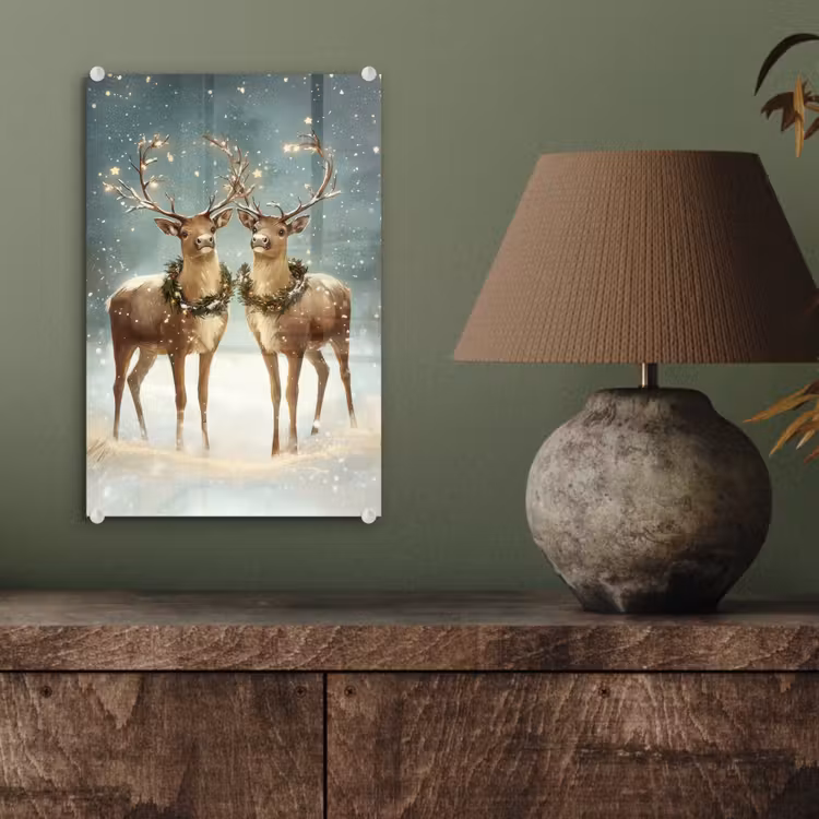 Glas schilderij - Kerstmagie - Winterwoud - Rendier — 4