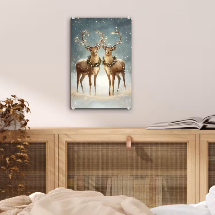 Glas schilderij - Kerstmagie - Winterwoud - Rendier — 5
