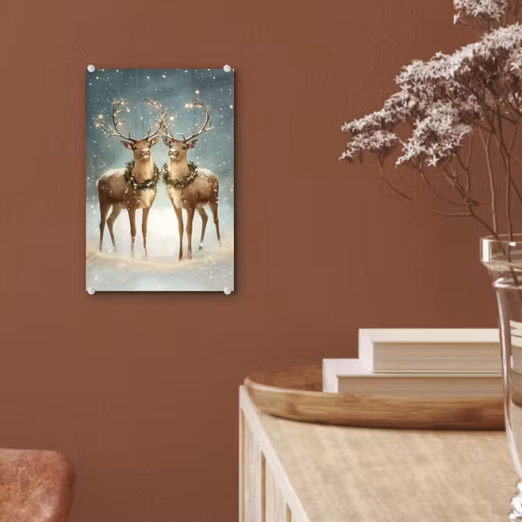 Glas schilderij - Kerstmagie - Winterwoud - Rendier — 6