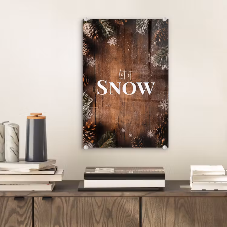 Glas schilderij - Sneeuw - Houtlook - Quote - Let it snow — 2