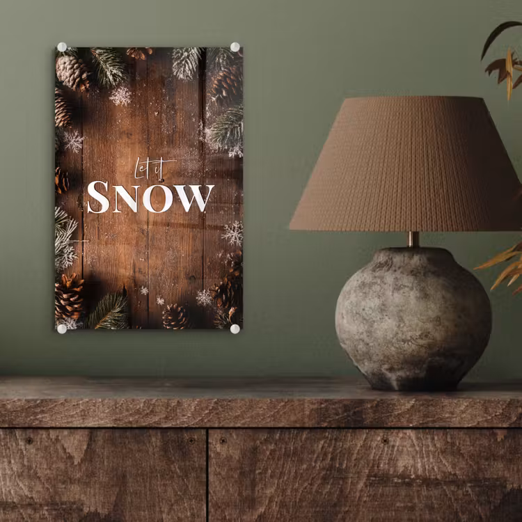Glas schilderij - Sneeuw - Houtlook - Quote - Let it snow — 4