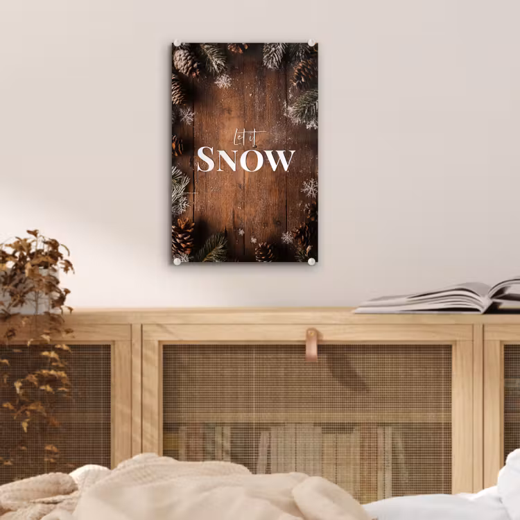Glas schilderij - Sneeuw - Houtlook - Quote - Let it snow — 5
