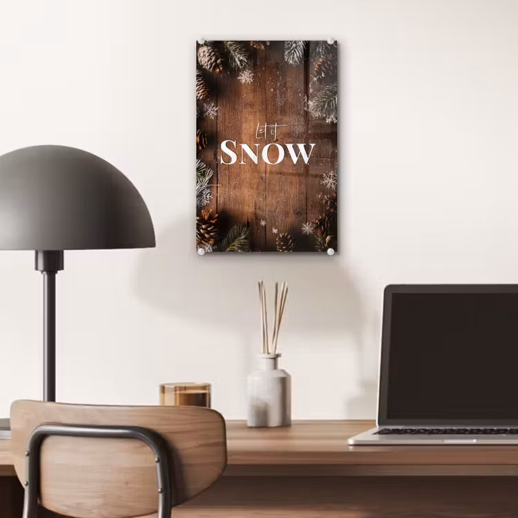 Glas schilderij - Sneeuw - Houtlook - Quote - Let it snow — 7