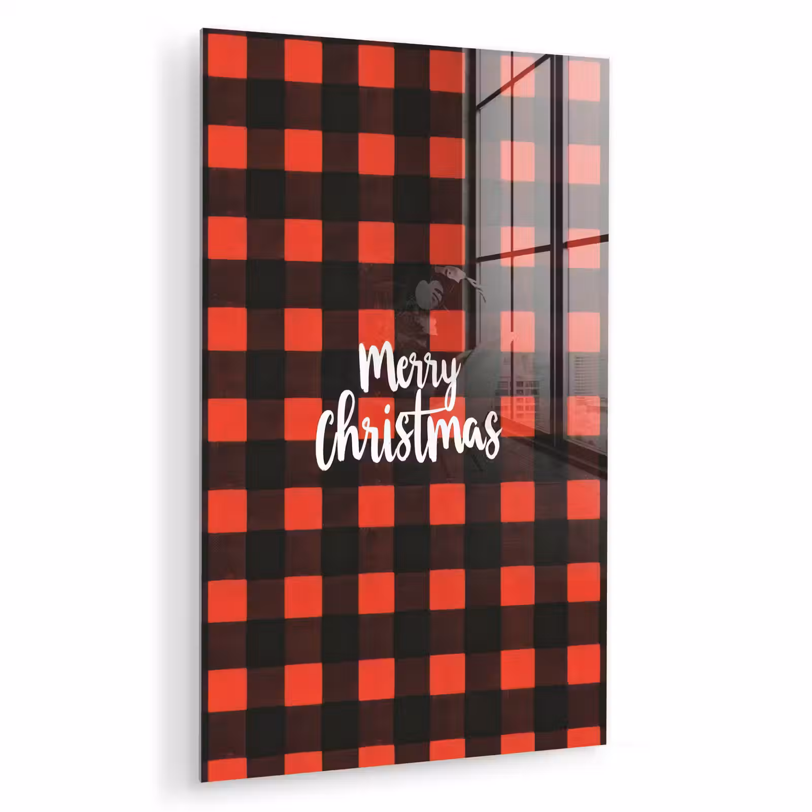 Glas schilderij - Geruit - Rood - Tekst - Christmas — 1
