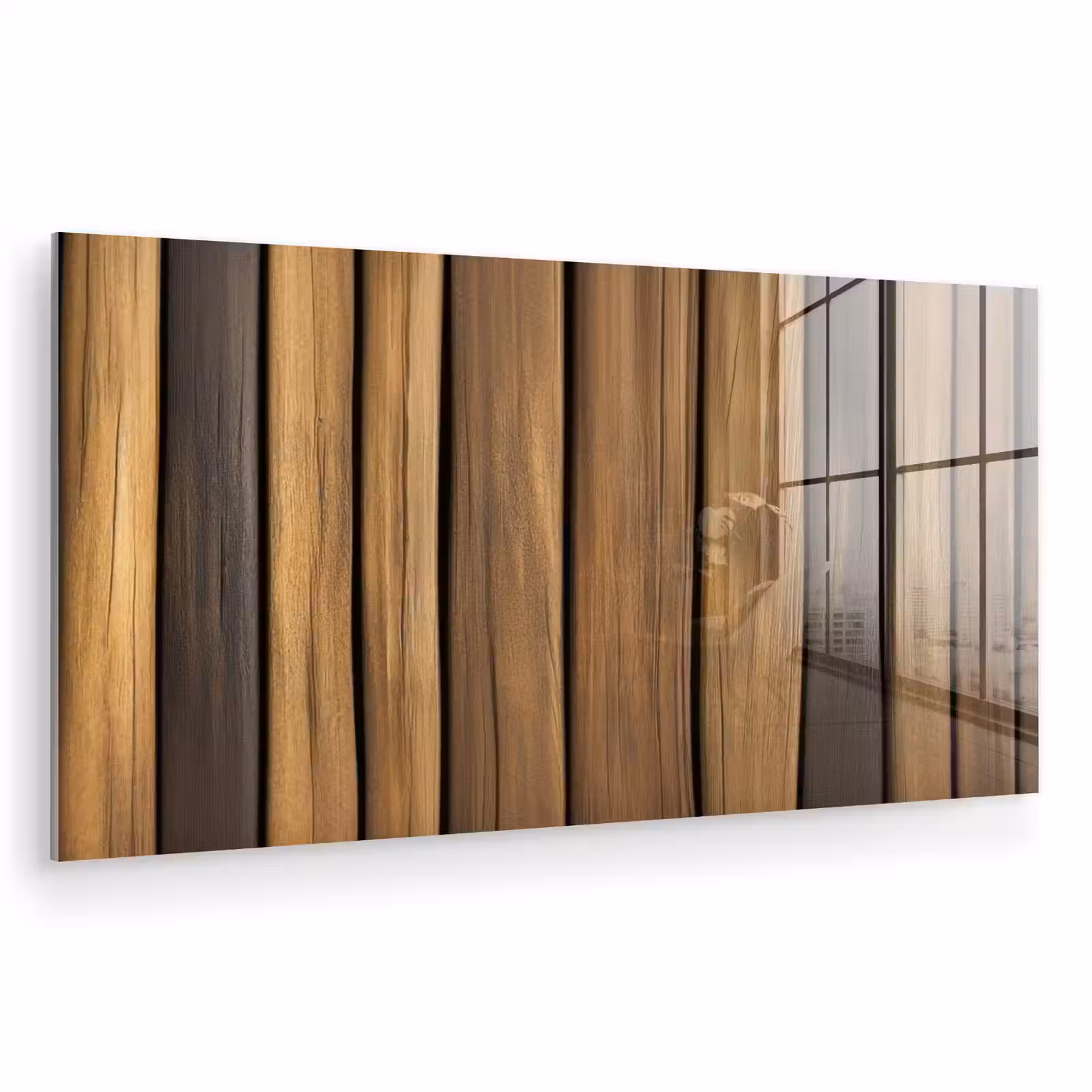 Glas schilderij - Hout - Planken - Natuurtinten — 1