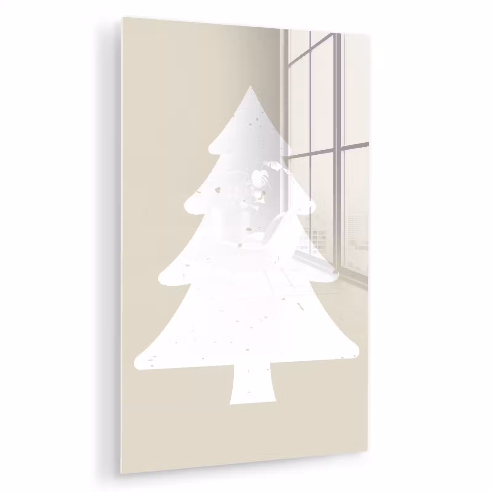 Glas schilderij - Japandi - Kerstboom - Beige - Kerstversiering — 1