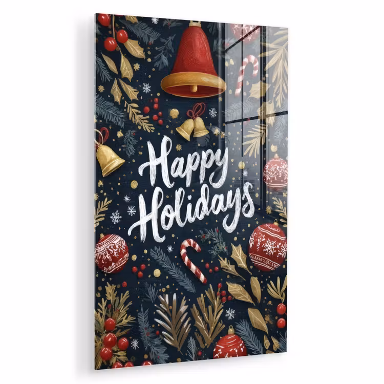 Glas schilderij - Feestelijk - Kerstgroet - Kleurrijk — 1
