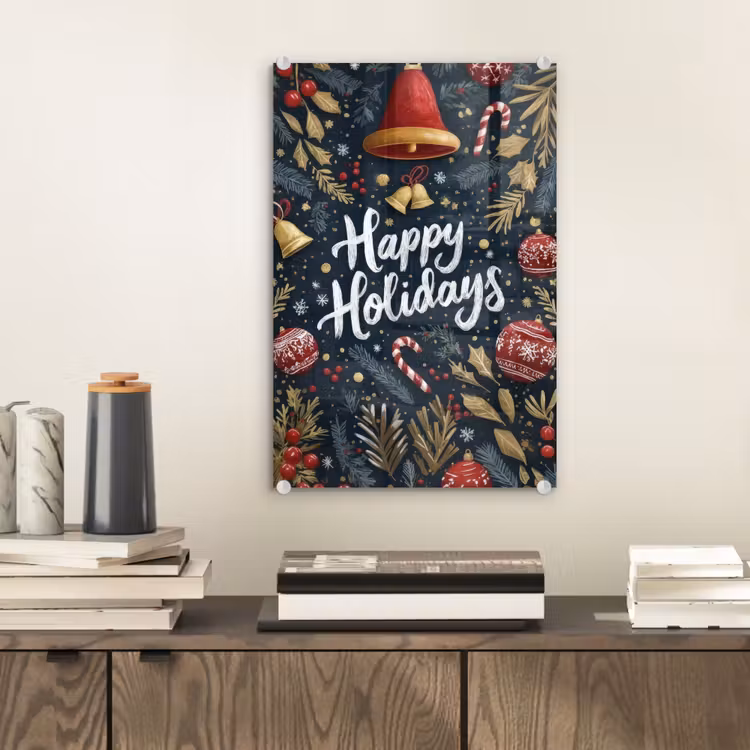 Glas schilderij - Feestelijk - Kerstgroet - Kleurrijk — 2