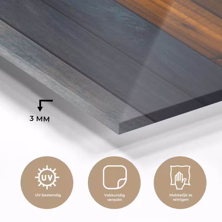 Glas schilderij - Hout - Planken - Donker - Warm — 3