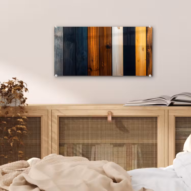 Glas schilderij - Hout - Planken - Donker - Warm — 5