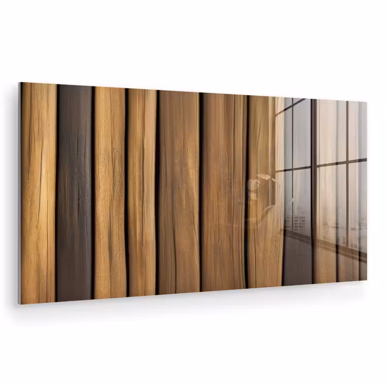 Glas schilderij - Hout - Planken - Natuurtinten — 1
