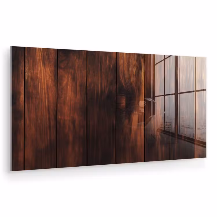 Glas schilderij - Hout - Planken - Vintage - Donkerbruin — 1