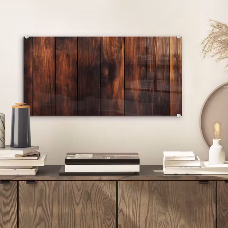 Glas schilderij - Hout - Planken - Vintage - Donkerbruin — 2