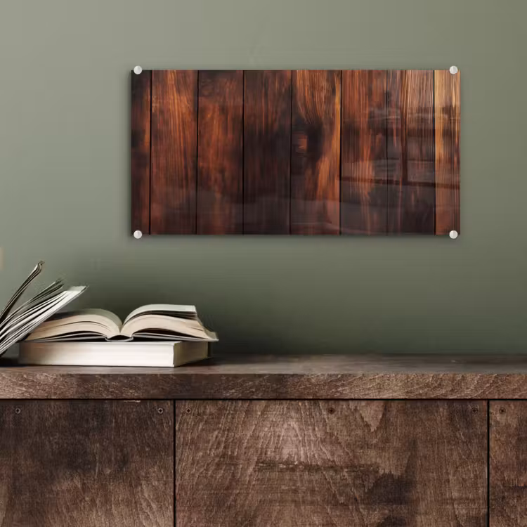 Glas schilderij - Hout - Planken - Vintage - Donkerbruin — 4