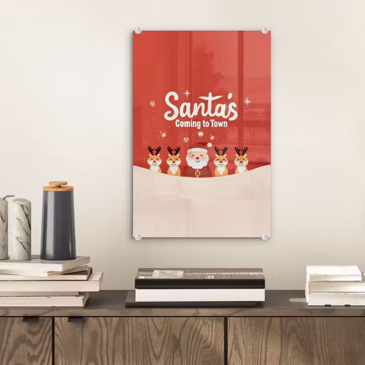 Glas schilderij - Illustratie - Kerstman - Rendieren - Rood — 2