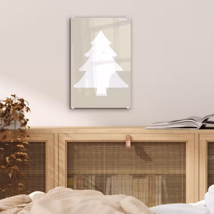 Glas schilderij - Japandi - Kerstboom - Beige - Kerstversiering — 5