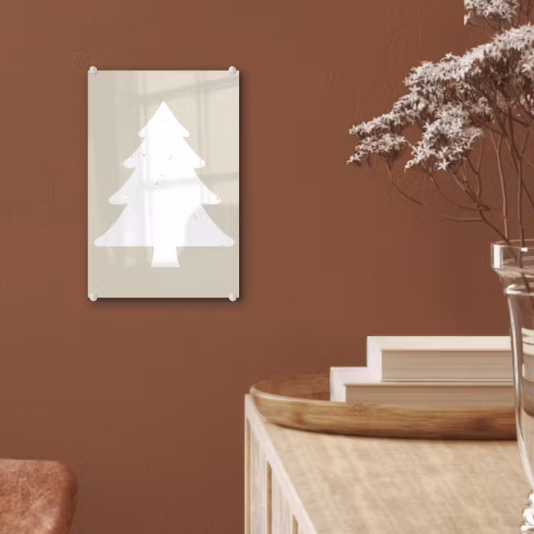 Glas schilderij - Japandi - Kerstboom - Beige - Kerstversiering — 6