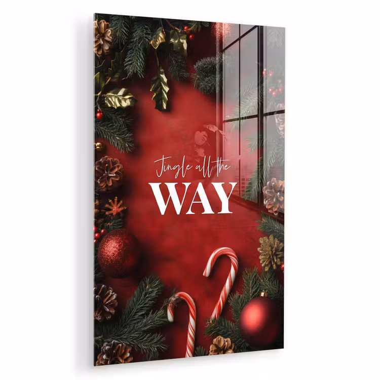 Glas schilderij - Kerst - Quote - Rood - Kerstballen — 1