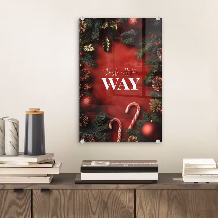 Glas schilderij - Kerst - Quote - Rood - Kerstballen — 2