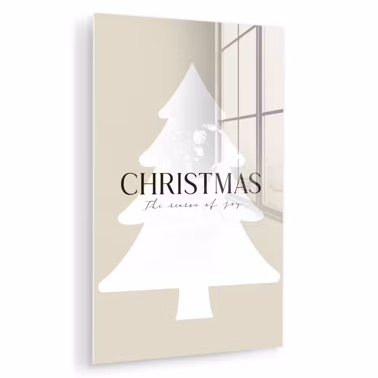 Glas schilderij - Kerstboom - Japandi - Christmas - Beige — 1