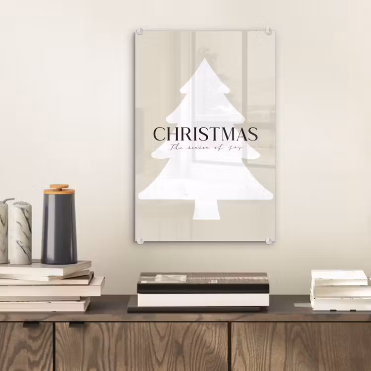 Glas schilderij - Kerstboom - Japandi - Christmas - Beige — 2