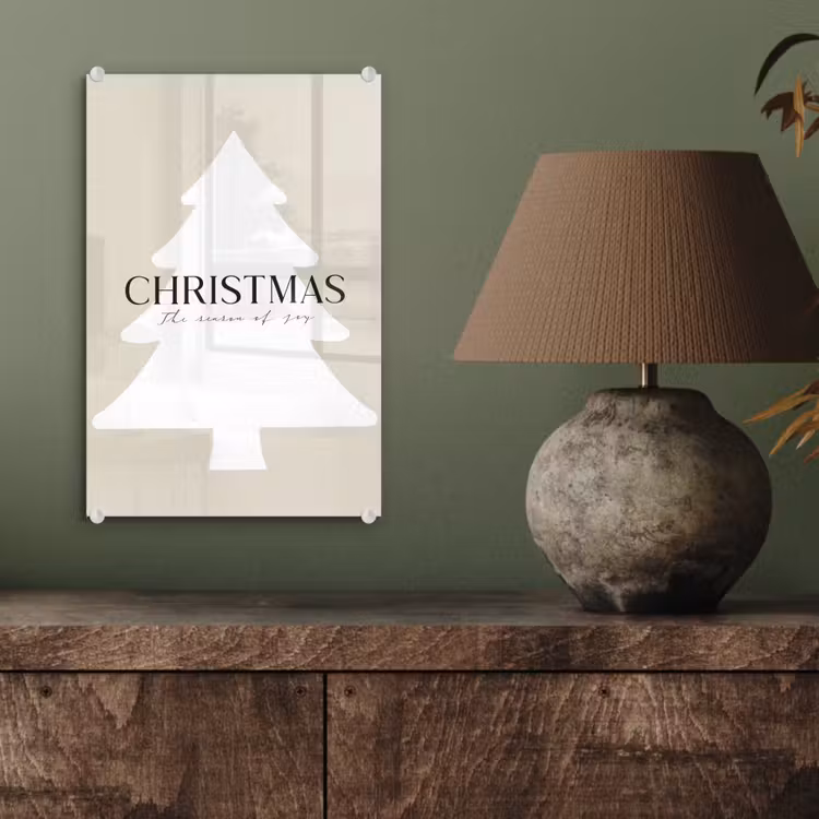 Glas schilderij - Kerstboom - Japandi - Christmas - Beige — 4