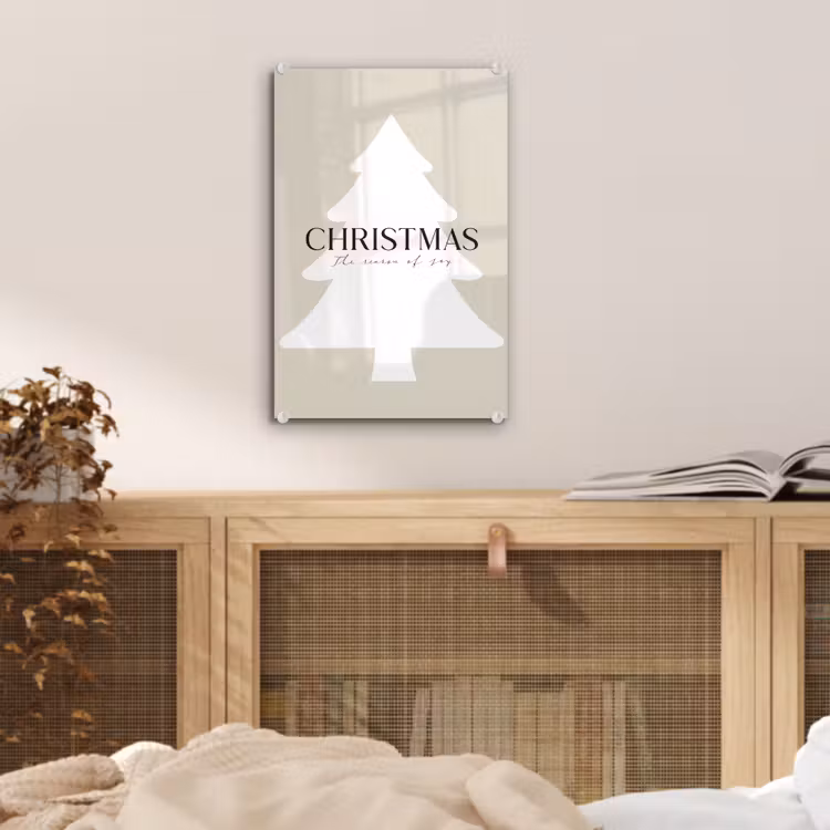 Glas schilderij - Kerstboom - Japandi - Christmas - Beige — 5