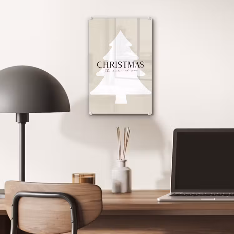 Glas schilderij - Kerstboom - Japandi - Christmas - Beige — 7