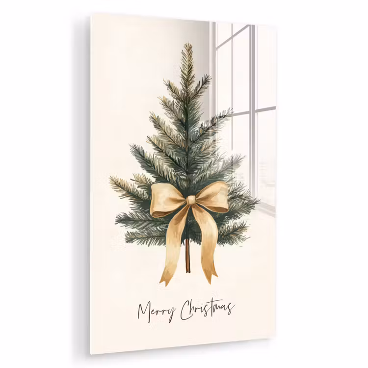 Glas schilderij - Kerstboom - Kerst - Merry Christmas - Beige — 1
