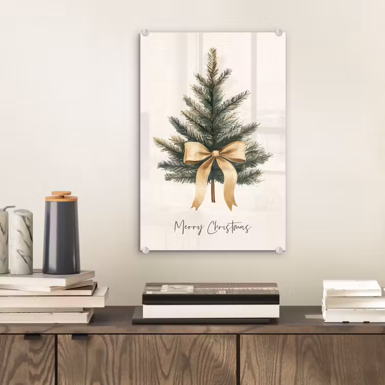 Glas schilderij - Kerstboom - Kerst - Merry Christmas - Beige — 2