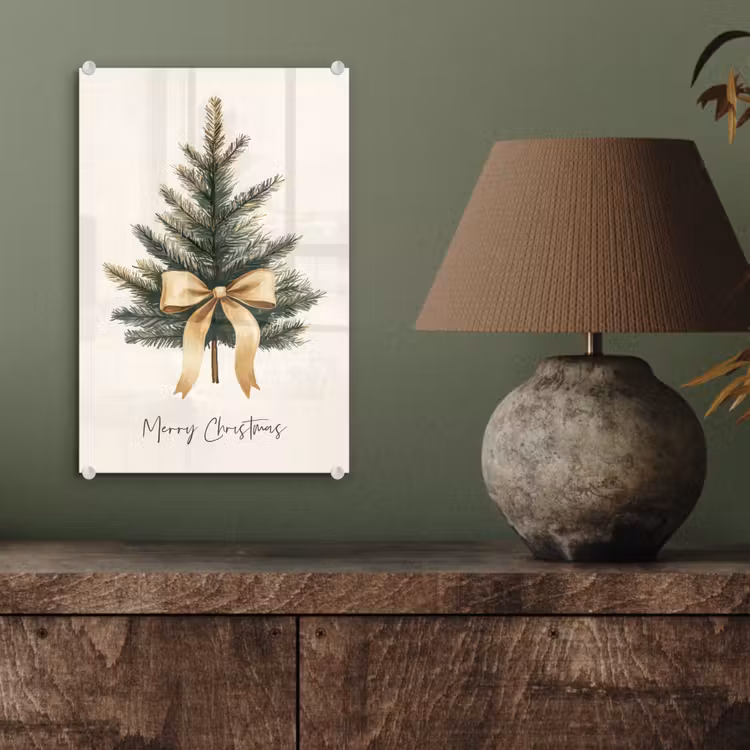 Glas schilderij - Kerstboom - Kerst - Merry Christmas - Beige — 4