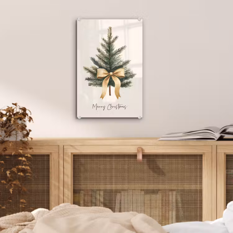 Glas schilderij - Kerstboom - Kerst - Merry Christmas - Beige — 5