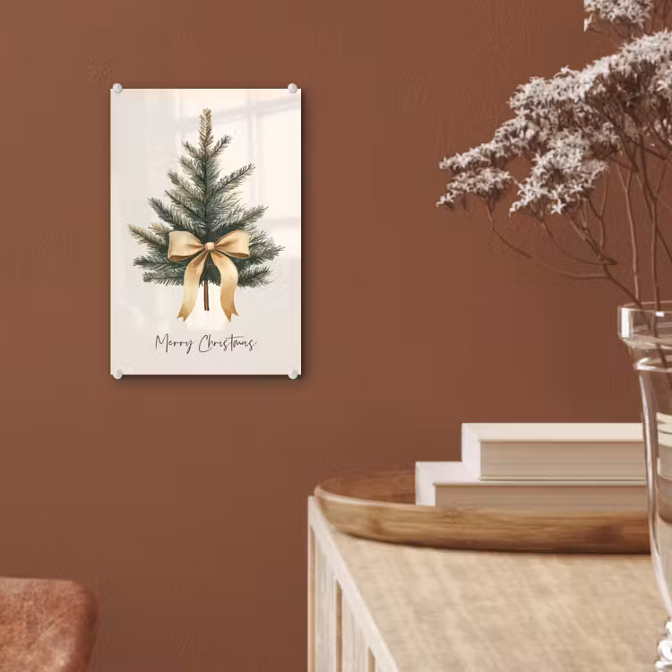 Glas schilderij - Kerstboom - Kerst - Merry Christmas - Beige — 6