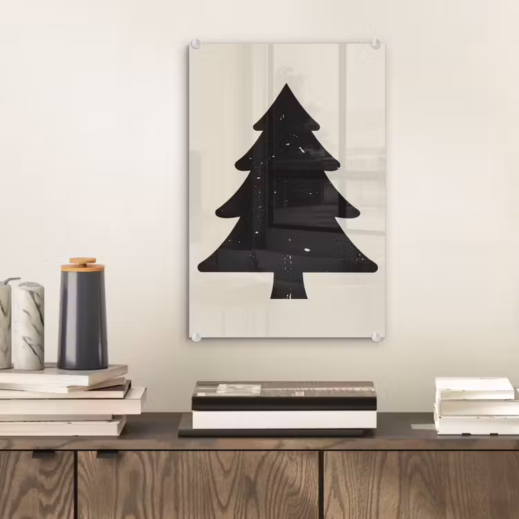 Glas schilderij - Kerstboom - Zwarte kerstboom - Boom - Japandi — 2
