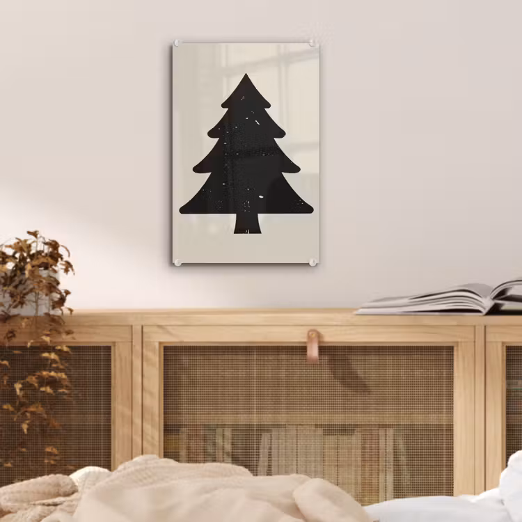 Glas schilderij - Kerstboom - Zwarte kerstboom - Boom - Japandi — 5