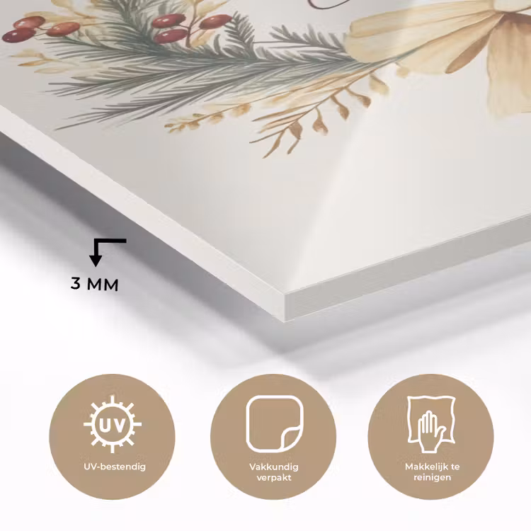 Glas schilderij - Kerstkrans - Kerst - Goud - Beige — 3