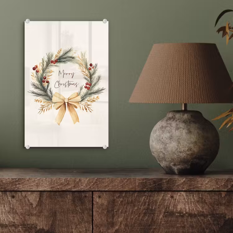 Glas schilderij - Kerstkrans - Kerst - Goud - Beige — 4