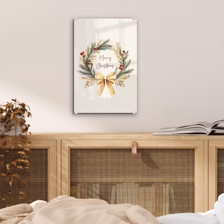 Glas schilderij - Kerstkrans - Kerst - Goud - Beige — 5