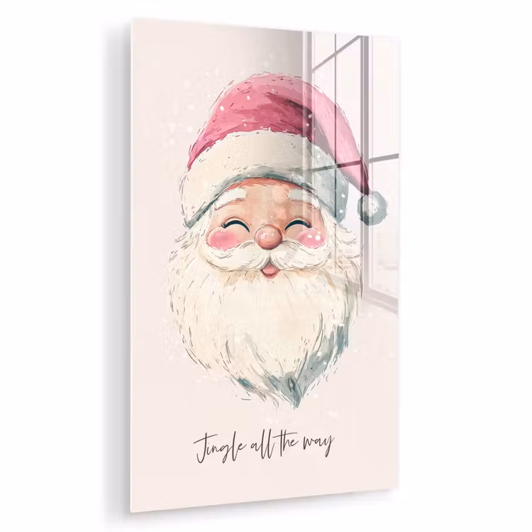 Glas schilderij - Kerstman - Kerst - Quote - Beige — 1