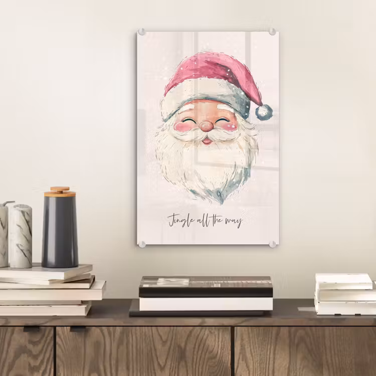 Glas schilderij - Kerstman - Kerst - Quote - Beige — 2
