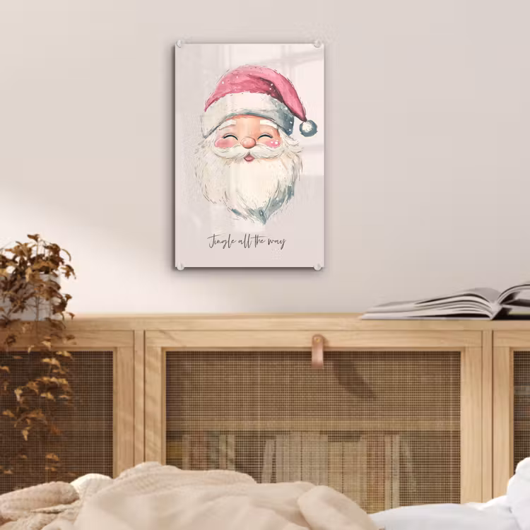 Glas schilderij - Kerstman - Kerst - Quote - Beige — 5