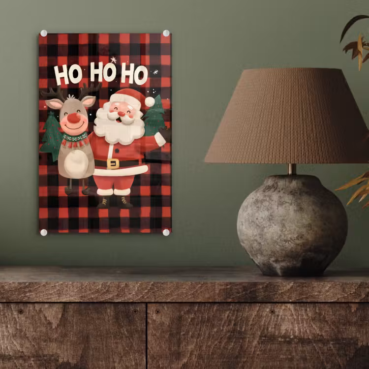 Glas schilderij - Kerstman - Rendier - Tekst - Rood - Zwart — 4