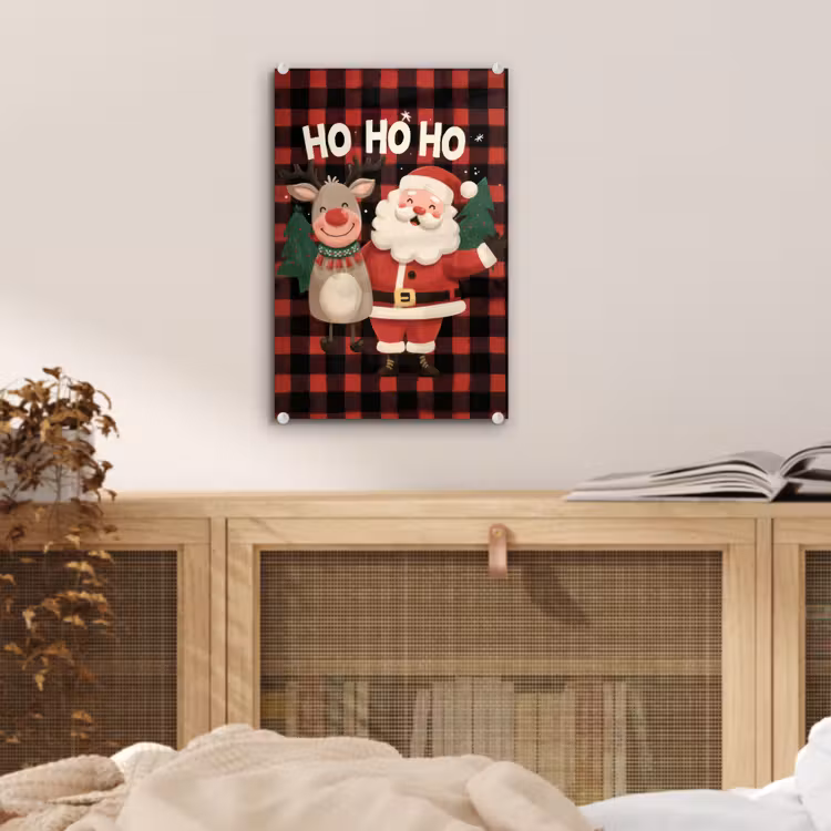 Glas schilderij - Kerstman - Rendier - Tekst - Rood - Zwart — 5