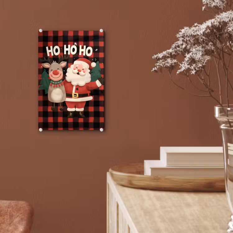 Glas schilderij - Kerstman - Rendier - Tekst - Rood - Zwart — 6